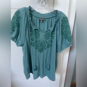 Style & Co women’s petite XL teal green peasant blouse